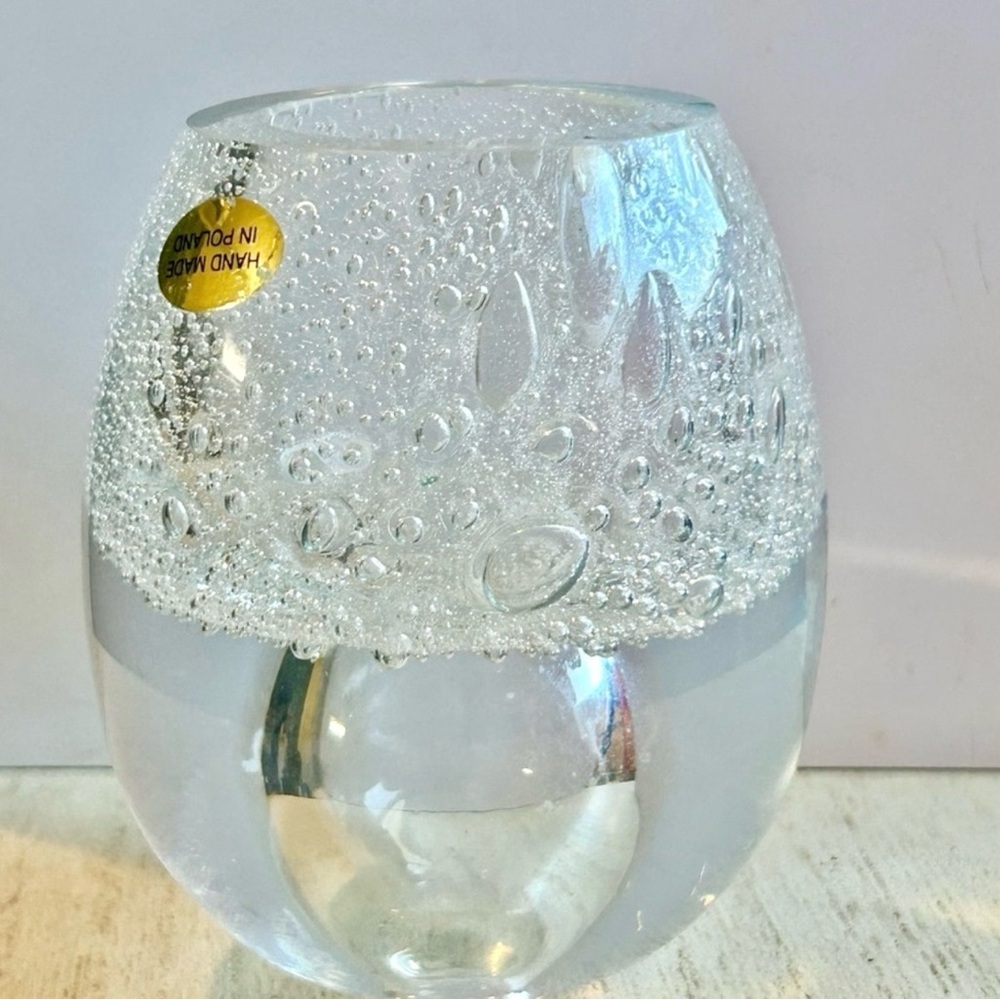 Hand Blown Glass Bubble Vase Modern Decor Studio Art Glass Vintage Clear Glass - Picture 3 of 8